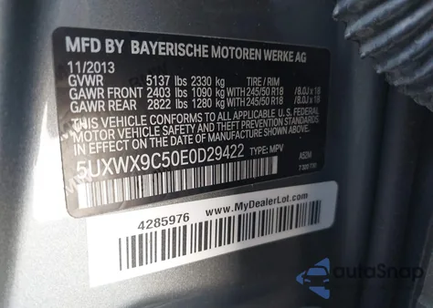 2014 BMW X3 xDrive28I z USA, uszkodzony, nr VIN 5UXWX9C50E0D29422